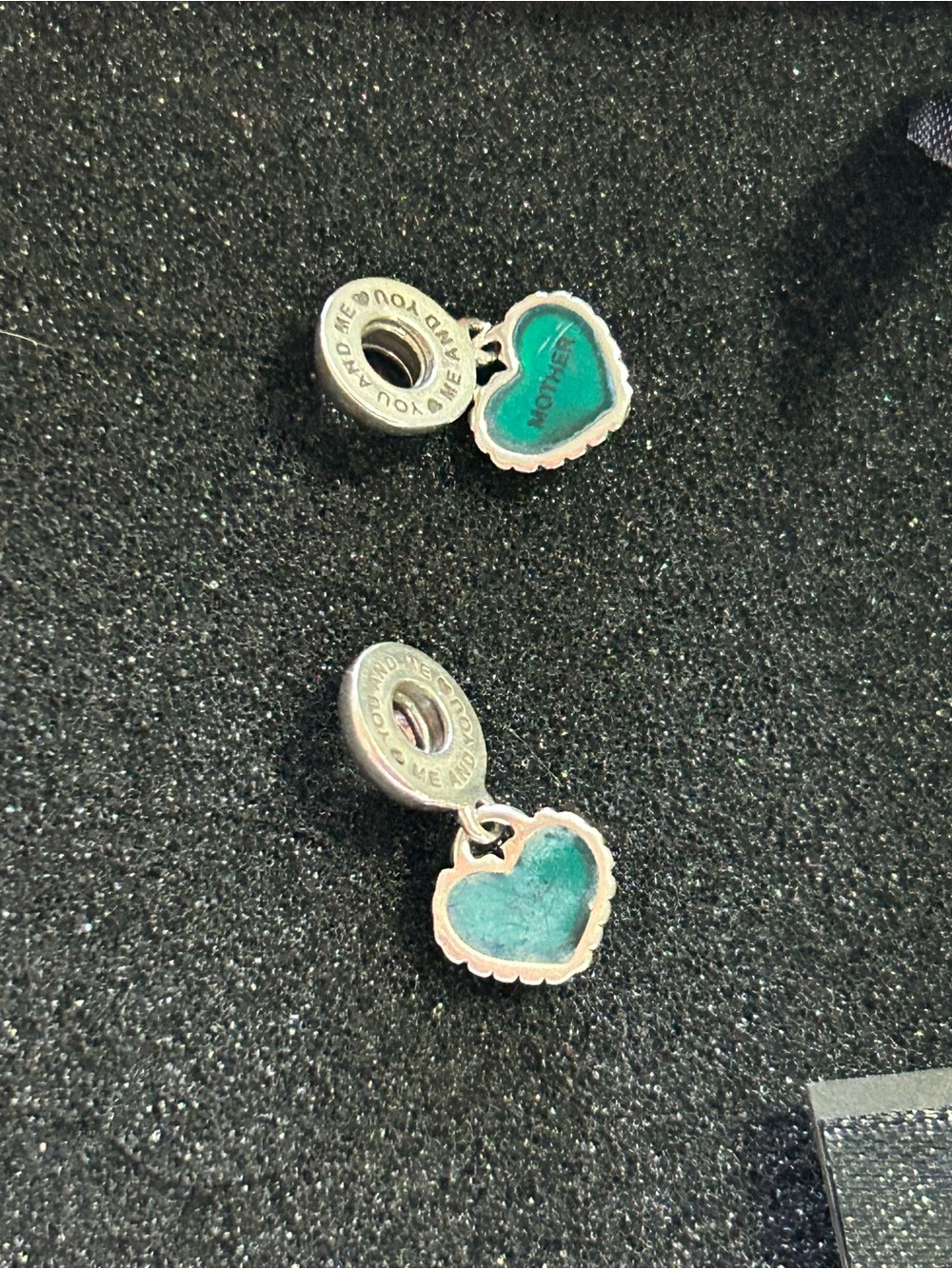 Pandora Silver Heart Dangle Charm with Teal Enamel